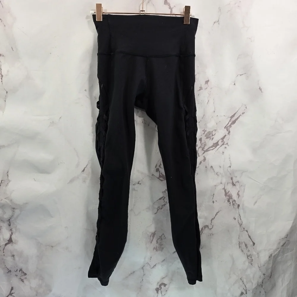 Lululemon Leggings Womens 4 Black High Rise Criss Cross Mesh Ruched